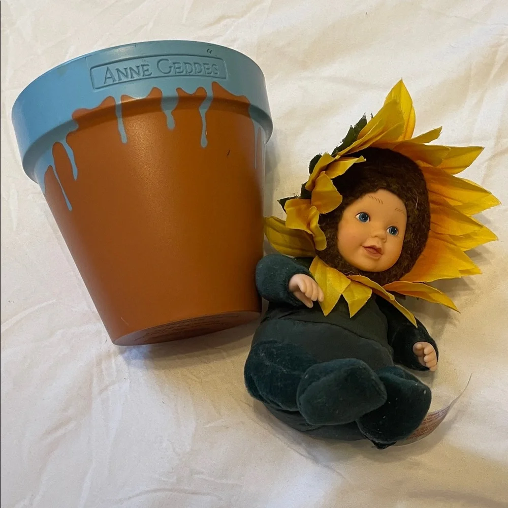 Anne Geddes Terra Cotta Pot with Blue Drip Rim